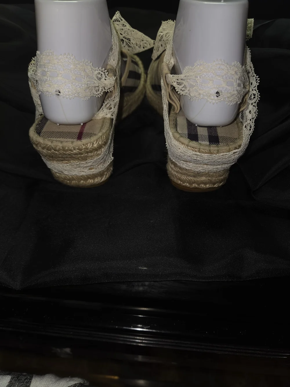 Burberry Beige Plaid Lace-Up Espadrille Sandals